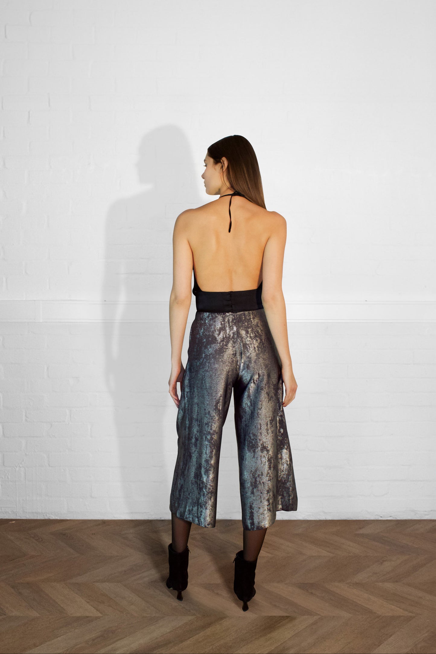 Hepburn Metallic Pleated Culotte Trousers