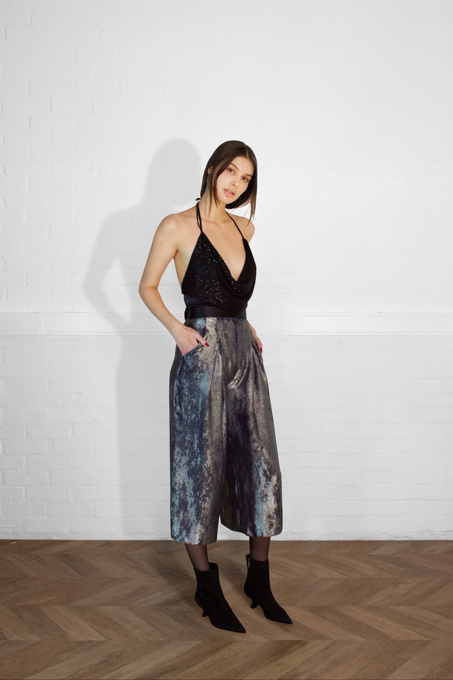 Hepburn Metallic Pleated Culotte Trousers