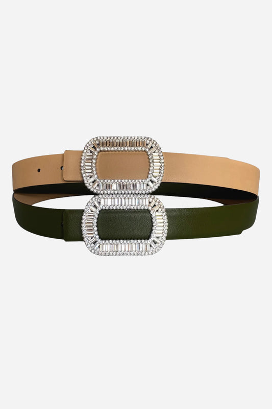 Squircle Rhinestone Leather Belt