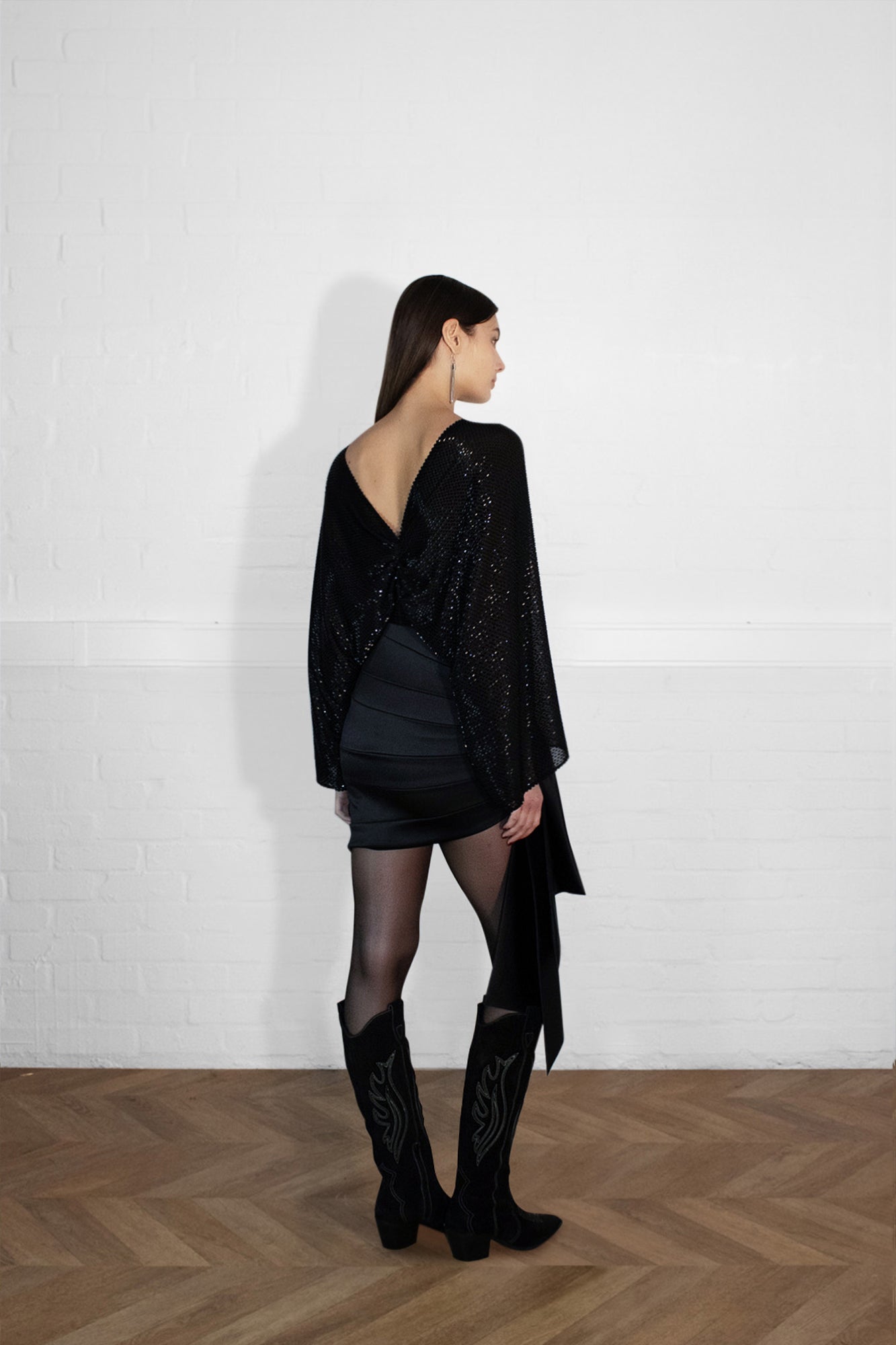 Superstar asymmetric long sleeve beaded dress