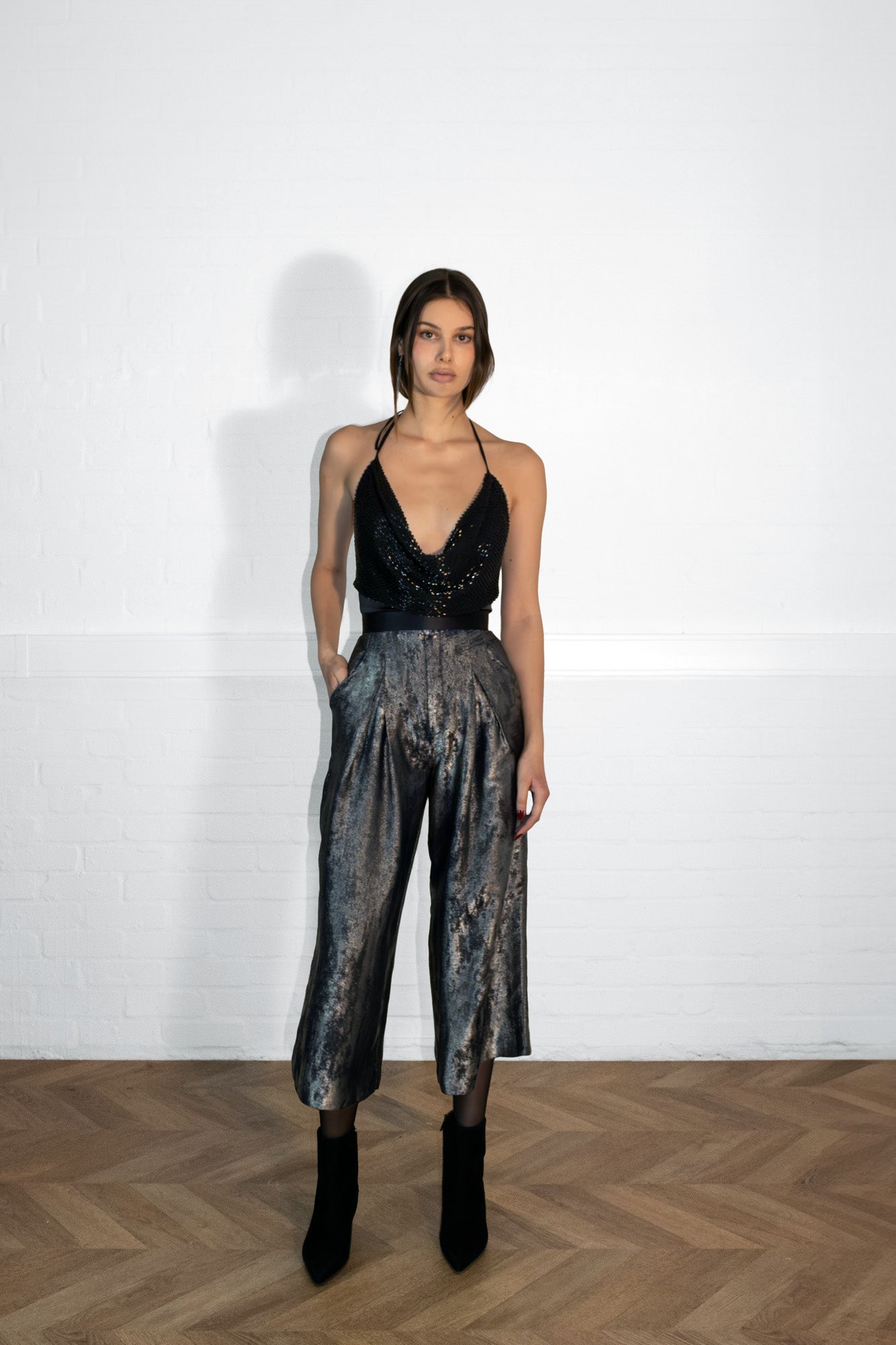 Hepburn Metallic Pleated Culotte Trousers