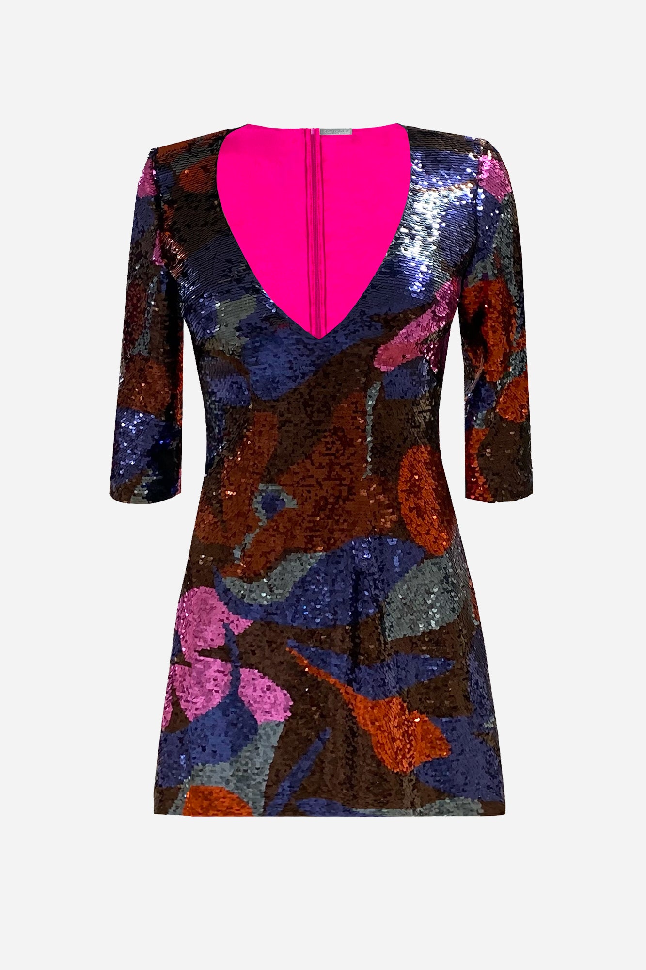Sylvia three-quarter sleeve a-line sequin dress